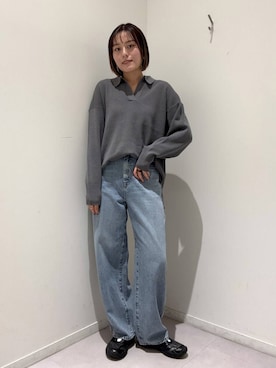 「GLOBAL WORK（グローバルワーク）のGOODデニムバギーパンツ/498388（デニムパンツ）」を使った、hiinaさん（レディース・161cm）の秋コーディネート
