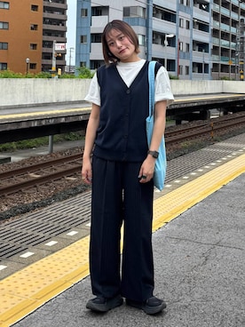 「RAGEBLUE（レイジブルー）のアイテム（ベスト）」を使った、hiinaさん（レディース・161cm）の春コーディネート