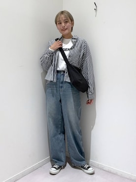 「GLOBAL WORK（グローバルワーク）のアイテム（クラッチバッグ）」を使った、hiinaさん（レディース・161cm）の秋コーディネート