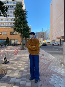 「ほめられ本命コーデ」｜「アイテム（ハンチング/ベレー帽）」を使った、こいしですさん（メンズ・186cm）の冬コーディネート