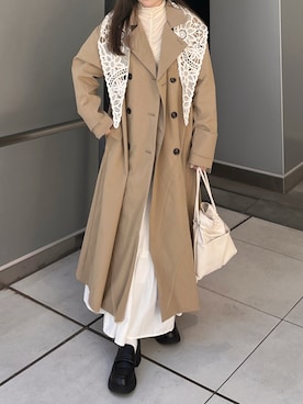 「アイテム（トレンチコート）」を使った、tomokaさん（レディース・157cm）の冬コーディネート