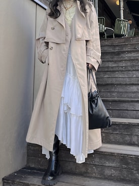「アイテム（トレンチコート）」を使った、tomokaさん（レディース・157cm）の冬コーディネート