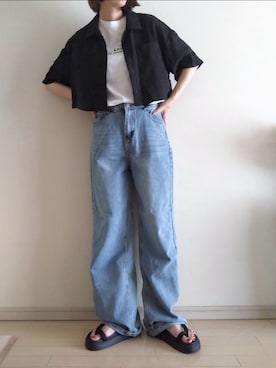 「A.P.C.（アーペーセー）のT-SHIRT PETITE RUE MADAME H（Tシャツ/カットソー）」を使った、kazaneさん（レディース・166cm）の夏コーディネート