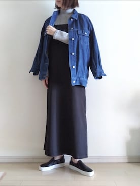「ワンピース×スニーカー」｜「アイテム（スリッポン）」を使った、kazaneさん（レディース・165cm）の春コーディネート