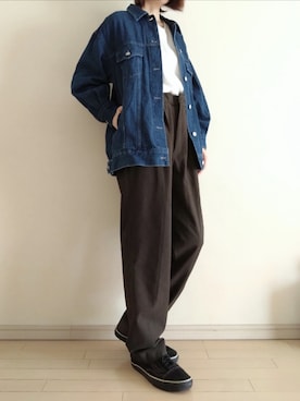 「ワイドテーパードパンツ」｜「アイテム（ジャケット/アウター）」を使った、kazaneさん（レディース・165cm）の秋コーディネート