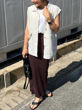 「GRL（グレイル）のリブニットロングスカート（スカート）」を使った、MIHOさん（レディース・158cm）の夏コーディネート