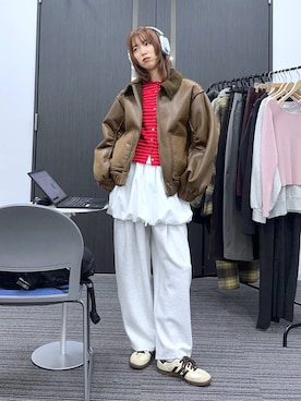 「アイテム（スウェットパンツ）」を使った、よここさん（レディース・168cm・30代）の冬コーディネート