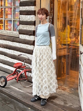 「JEANASIS（ジーナシス）の【eL】3Piece Layered Pullover/641214（Tシャツ/カットソー、グレー系）」を使った、よここさん（レディース・168cm）の夏コーディネート