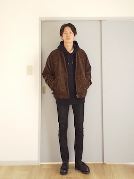 「MONKEY TIME（モンキータイム）のアイテム（ノーカラージャケット）」を使った、 yujiさん（メンズ・176cm）の冬コーディネート