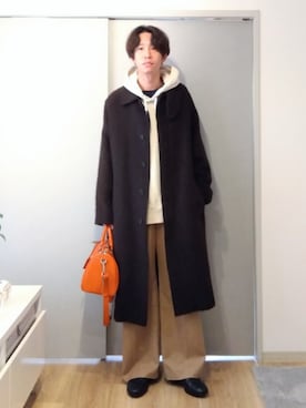 「markaware（マーカウェア）のアイテム（ステンカラーコート）」を使った、 yujiさん（メンズ・176cm）の冬コーディネート