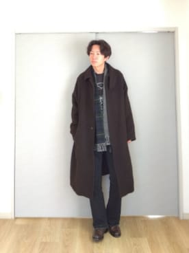 「markaware（マーカウェア）のアイテム（ステンカラーコート）」を使った、 yujiさん（メンズ・176cm）の冬コーディネート