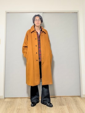 「アイテム（ステンカラーコート）」を使った、 yujiさん（メンズ・176cm）の冬コーディネート