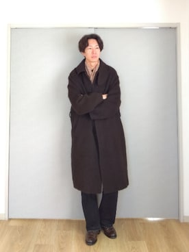 「markaware（マーカウェア）のアイテム（ステンカラーコート）」を使った、 yujiさん（メンズ・176cm）の冬コーディネート