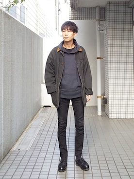 「ハンティングジャケット」｜「アイテム（ミリタリージャケット）」を使った、 yujiさん（メンズ・176cm）の冬コーディネート