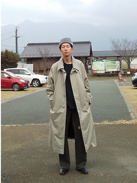 「スエット」｜「アイテム（ステンカラーコート）」を使った、 yujiさん（メンズ・176cm）の冬コーディネート