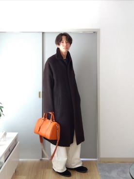 「markaware（マーカウェア）のアイテム（ステンカラーコート）」を使った、 yujiさん（メンズ・176cm）の冬コーディネート