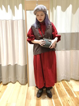 「レッド」｜「アイテム（ハンチング/ベレー帽）」を使った、li1yさん（レディース・158cm）の夏コーディネート