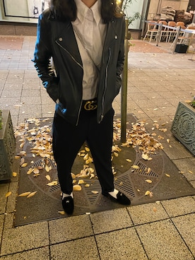 「OLIVE des OLIVE（オリーブデオリーブ）のアイテム（ライダースジャケット）」を使った、かーささん（レディース・160cm）の冬コーディネート