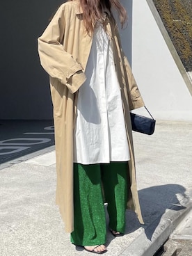 「AKTE」｜「アイテム（ステンカラーコート）」を使った、AKTEさん（レディース・167cm）の春コーディネート