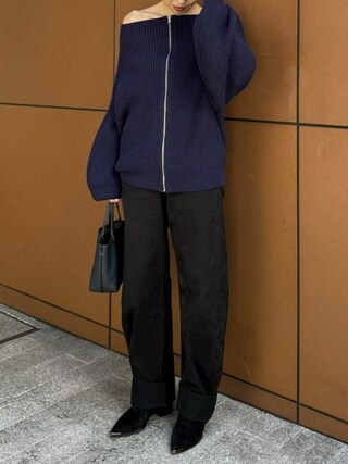 AKTE】ワイドボトルネックジップアップニットプルオーバー