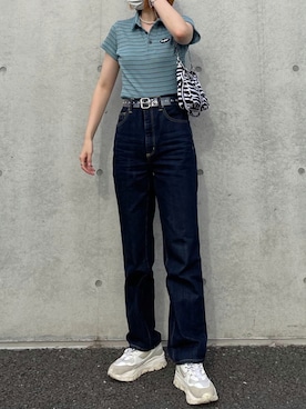 「ハイウエストストレートジーンズ」｜Yukaさん（レディース・158cm）の夏コーディネート