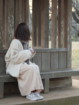 「大人ガーリー」｜「アイテム（ムートンコート）」を使った、po.さん（レディース・162cm）の冬コーディネート