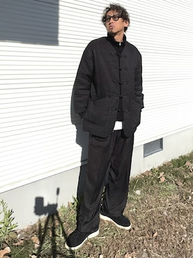 「アイテム（ノーカラージャケット）」を使った、zunさん（メンズ・180cm）の冬コーディネート