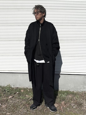 「アイテム（ノーカラーコート）」を使った、zunさん（メンズ・180cm）の冬コーディネート