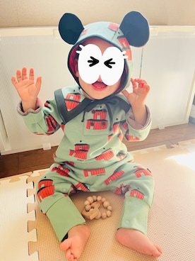 「アイテム（ママ＆ベビー、グリーン系）」を使った、amyさん（キッズ・80cm）の春コーディネート