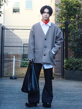 「LOWRYS FARM（ローリーズファーム）のアイテム（ノーカラージャケット）」を使った、Tsubasaさん（メンズ・171cm）の冬コーディネート