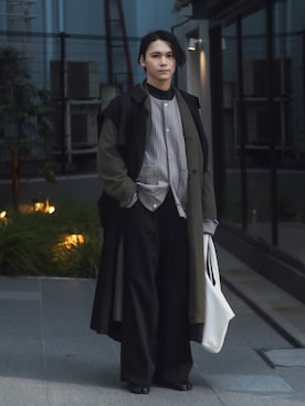 「stein（シュタイン）のアイテム（トレンチコート）」を使った、Tsubasaさん（メンズ・171cm）の春コーディネート