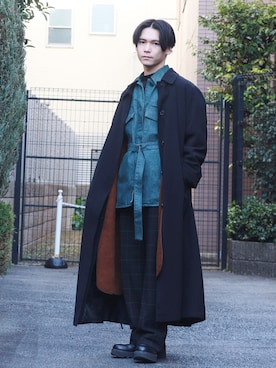 「アイテム（デニムジャケット、グリーン系）」を使った、Tsubasaさん（メンズ・171cm）の冬コーディネート