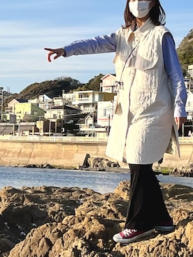 「H&M（エイチ・アンド・エム）のアイテム（ジャケット/アウター、ホワイト系）」を使った、しいさん（レディース・167cm）の春コーディネート