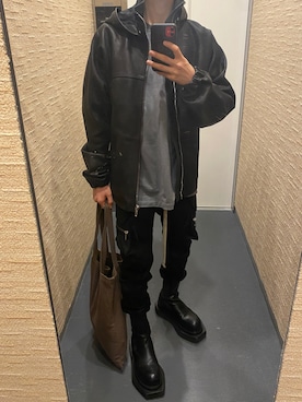 「RICK OWENS」｜「アイテム（カーゴパンツ）」を使った、Aさん（メンズ・168cm）の冬コーディネート