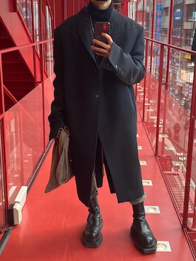 「RICK OWENS」｜「アイテム（ジャケット/アウター）」を使った、Aさん（メンズ・168cm）の冬コーディネート
