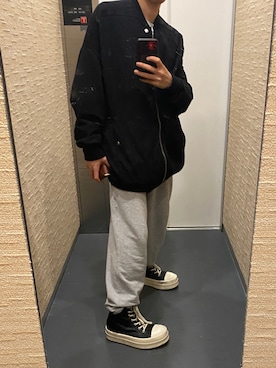 「RICK OWENS」｜「アイテム（ジャケット/アウター）」を使った、Aさん（メンズ・168cm）の冬コーディネート