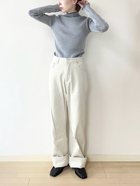 「tiptop（ティップトップ）のメランジリブハイネックプルオーバー（ニット/セーター）」を使った、𝐀𝐍𝐘さん（レディース・156cm）の秋コーディネート