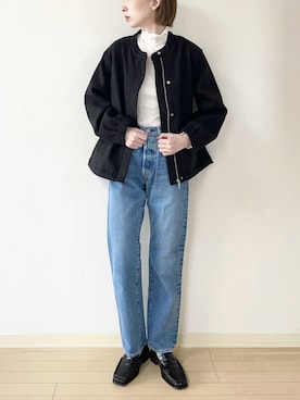 「アイテム（ノーカラージャケット）」を使った、𝐀𝐍𝐘さん（レディース・156cm）の秋コーディネート