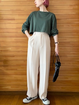 「クロップドトップス」｜「アイテム（アンサンブル）」を使った、𝐀𝐍𝐘さん（レディース・156cm）の夏コーディネート