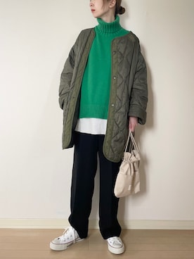 「THE SHINZONE（ザ　シンゾーン）のアイテム（ミリタリージャケット）」を使った、𝐀𝐍𝐘さん（レディース・156cm）の冬コーディネート