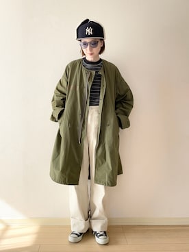 「アイテム（ミリタリージャケット）」を使った、𝐀𝐍𝐘さん（レディース・156cm）の秋コーディネート