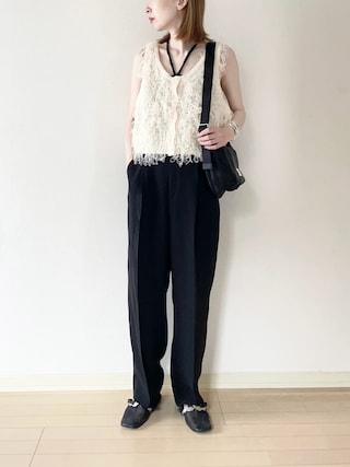 6(ROKU) GEORGETTE TUCK PANTS タックパンツ　黒 6（ロク）の「＜6(ROKU)＞ジョーゼット テーパード タックパンツ