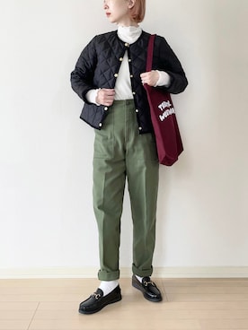 「アイテム（ノーカラージャケット）」を使った、𝐀𝐍𝐘さん（レディース・156cm）の秋コーディネート