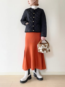 「Traditional Weatherwear」｜「アイテム（ノーカラージャケット）」を使った、𝐀𝐍𝐘さん（レディース・156cm）の秋コーディネート
