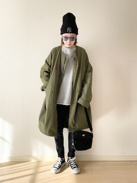 「アイテム（ミリタリージャケット）」を使った、𝐀𝐍𝐘さん（レディース・156cm）の冬コーディネート