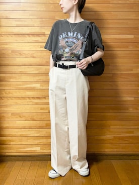 「ストライプパンツ」｜「アイテム（その他）」を使った、𝐀𝐍𝐘さん（レディース・156cm）の夏コーディネート
