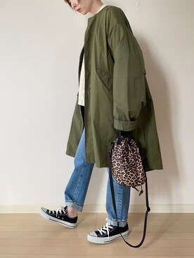 「THE SHINZONE（ザ　シンゾーン）のアイテム（ミリタリージャケット）」を使った、𝐀𝐍𝐘さん（レディース・156cm）の冬コーディネート