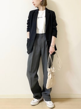 「UNIQLO（ユニクロ）のアイテム（テーラードジャケット）」を使った、𝐀𝐍𝐘さん（レディース・156cm）の春コーディネート