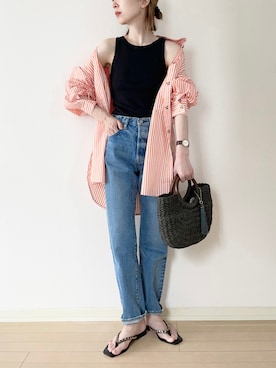 「Ameri（アメリ）のアイテム（タンクトップ）」を使った、𝐀𝐍𝐘さん（レディース・156cm）の夏コーディネート