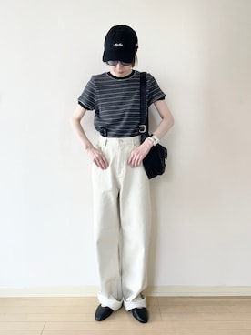 「ボーダートップス」｜𝐀𝐍𝐘さん（レディース・156cm）の夏コーディネート